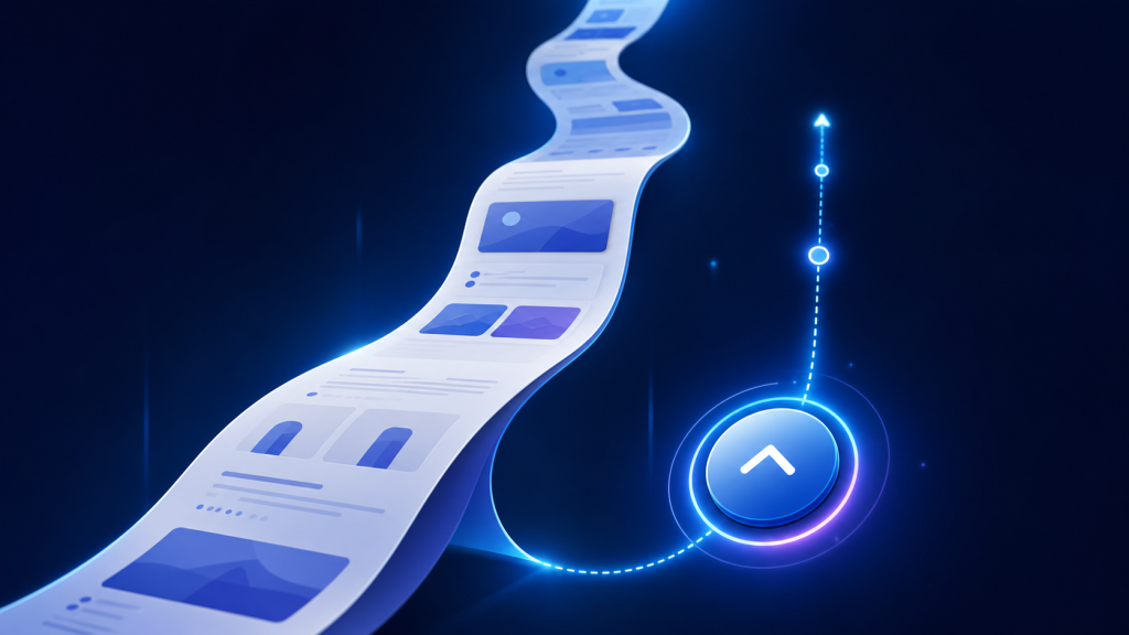 Long storefront page with a clear back-to-top navigation control